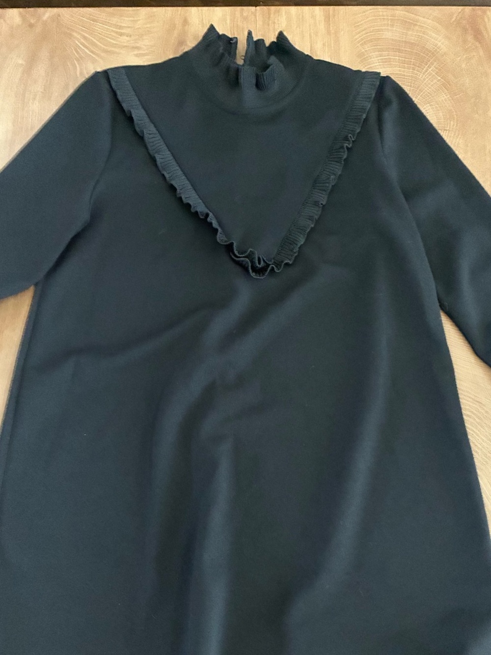 Zara Woman Black Ruffle Bib Mock Neck Long Sleeve Mini Dress Size L